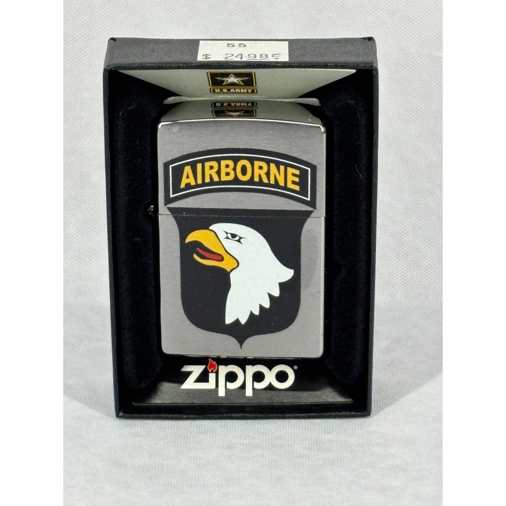 Zippo 29185 US Army 101st Airborne Screaming Eagle Brushed Chrome Lighter NEW